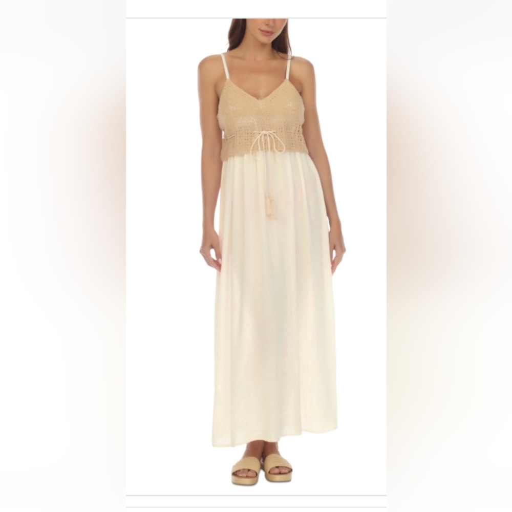 Beige and White Crochet Maxi Dress